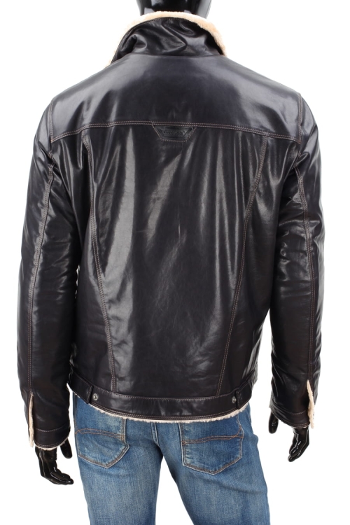 KTMK071 - Granatowa katana skórzana męska z futerkiem / plecy z regulacją obwodu dołu katany DORJAN