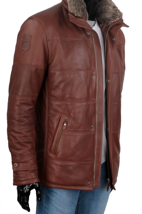 Kurtka skórzana pikowana męska DORJAN CM BRU216 klasyczny brąz 