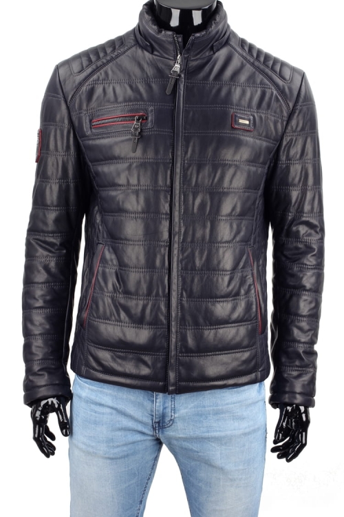 Kurtka skórzana męska pikowana model CM LUIK071A o uniwersalnym charakterze, kolor granatowy