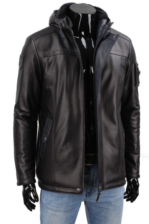 AMD 450_1 - Ciepła Kurtka skórzana męska PREMIUM wykonana z dwóch kolorów skóry CARLO MONTI