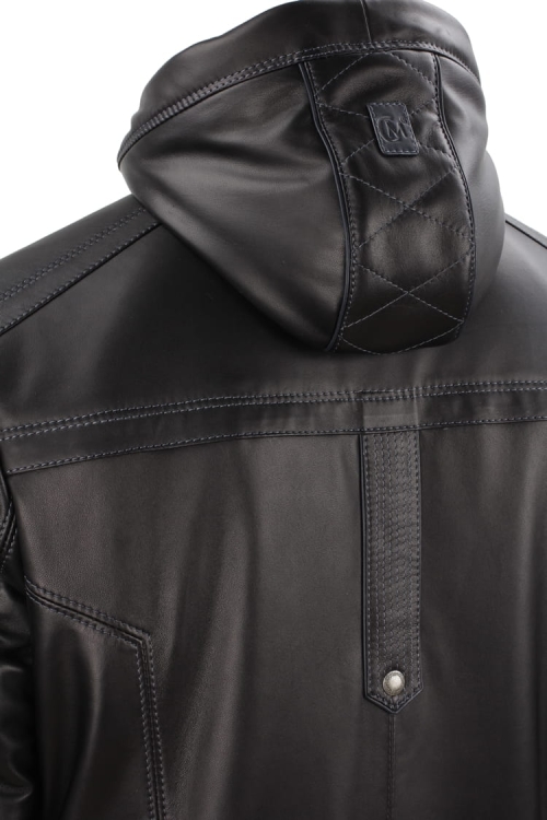 AMD450_1 - Ciepła Kurtka skórzana męska PREMIUM z detalami kaptura i karczku kurtki CARLO MONTI