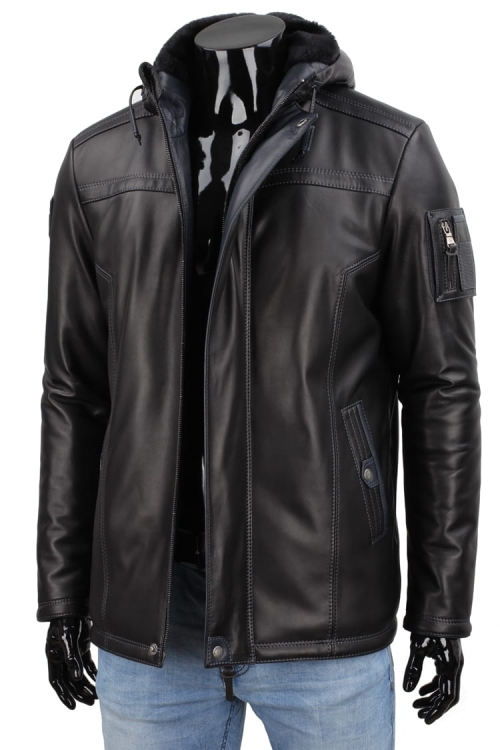 AMD 450_1 - Zimowa Kurtka skórzana męska PREMIUM z ociepleniem z kożucha eko CARLO MONTI