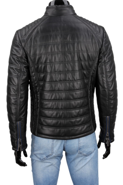 plecy w czarnej kurtce skórzanej męskiej pikowanej DORJAN CM LUI450_2