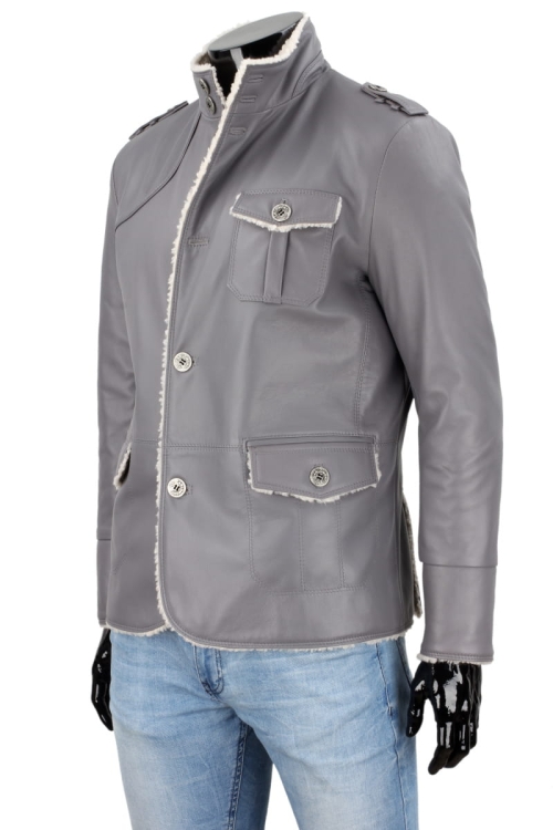 ELV102 - Ciepła kurtka skórzana męska z dużą ilością kieszeni zewnętrznych i wewnętrznych DORJAN