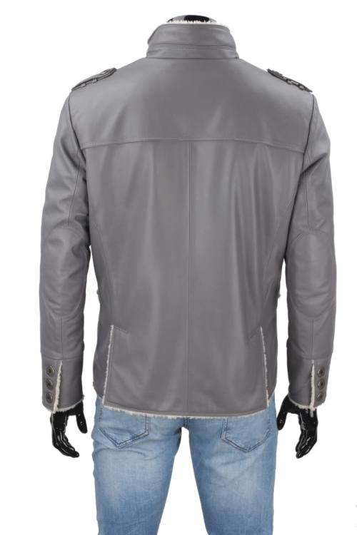 ELV102 - Kurtka skórzana męska / plecy z widocznym karczkiem, rozporkiem na tyle kurtki i pagonami DORJAN