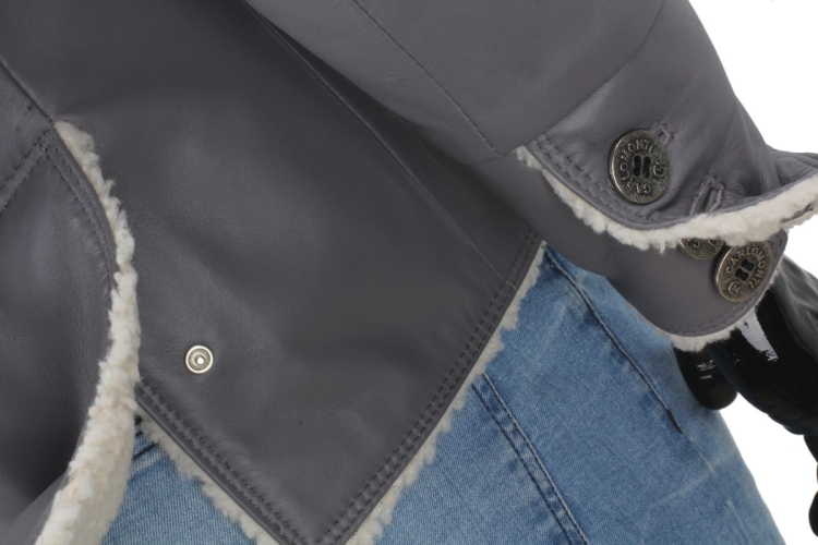 ELV102 - Kurtka skórzana męska / rozporek i mankiet na rękawie, zapinany na metalowe guziki DORJAN