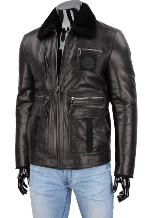 PLT450K - Ocieplana Kurtka pilotka męska z podszyciem z kożucha ekologicznego DORJAN