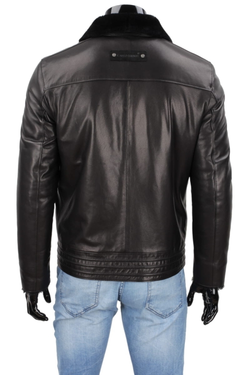 PLT450K - Czarna kurtka pilotka męska / plecy z widocznym futrzanym kołnierzem DORJAN