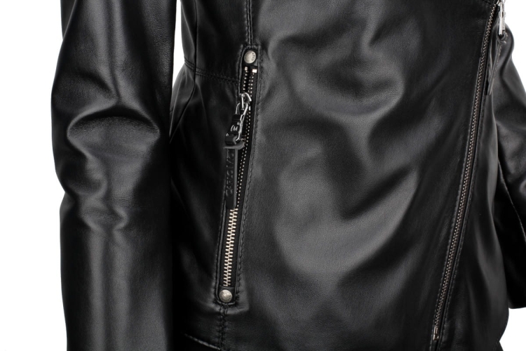 FRI450N_B Kurtka naturalna skóra damska / kieszenie z boku / ozdobne srebrne nity / z ozdobnymi elementami / gładka / elegancka / DORJAN