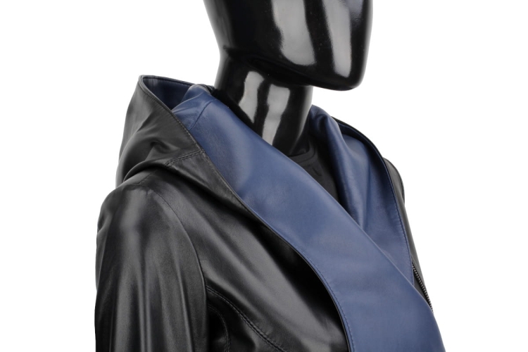 FRI450N_B Kurtka skóra naturalna damska / eleganckie odszycie / w kolorze niebieskim / granatowa od spodu /  DORJAN