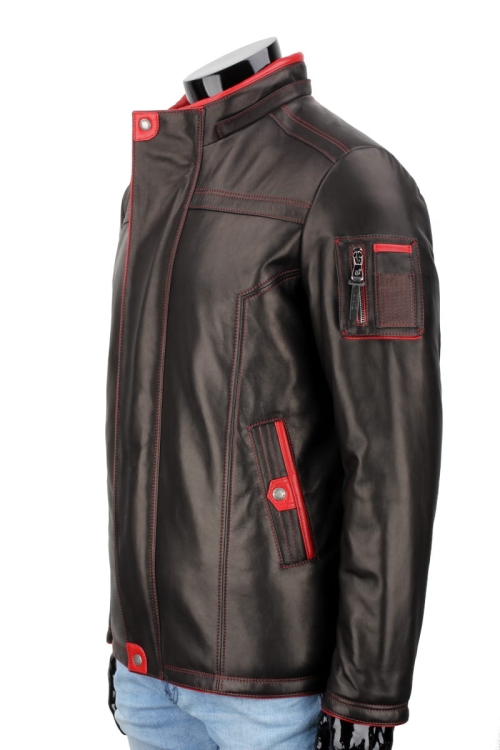 AMDO450_1 - Ciepła Kurtka skórzana męska PREMIUM z widocznymi kieszeniami po lewej stronie kurtki DORJAN