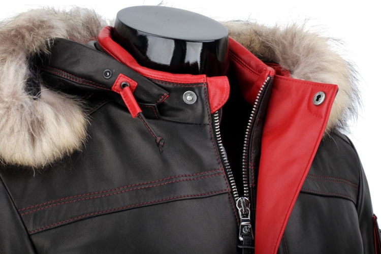 AMDO450_1 - Ciepła Kurtka skórzana męska PREMIUM szczegóły zapięcia pod szyją DORJAN