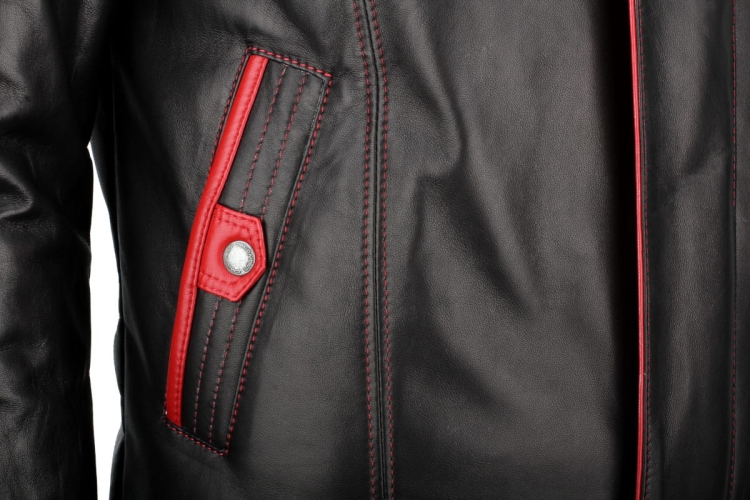 AMDO450_1 - Ciepła Kurtka skórzana męska PREMIUM bogate detale wykończenia zewnętrznej kieszeni DORJAN