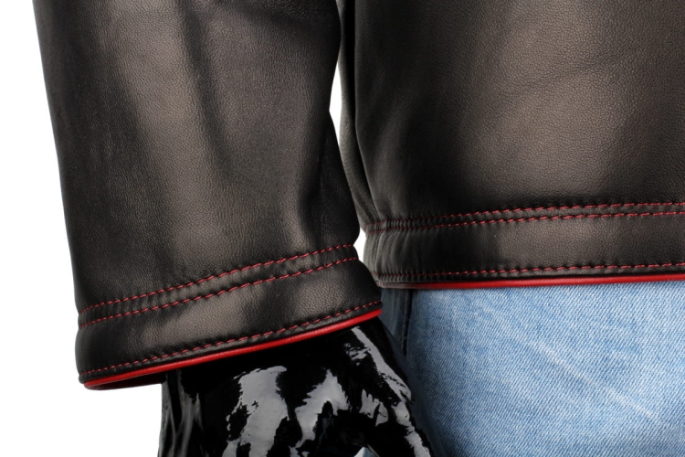 AMDO450_1 - Zimowa Kurtka skórzana męska PREMIUM wykończenie mankietu rękawa i dołu kurtki DORJAN