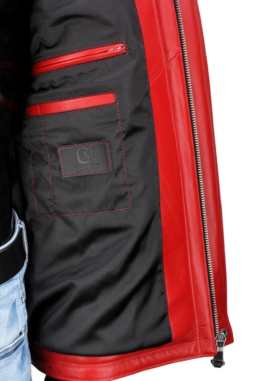 AMDO450_1 - Zimowa Kurtka skórzana męska PREMIUM wewnętrzne kieszenie na klatce piersiowej DORJAN