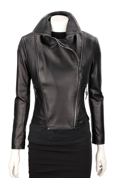 VIK450 - Ramoneska damska z ozdobnymi zamkami z wysokim kołnierzem i bocznymi kieszeniami DORJAN