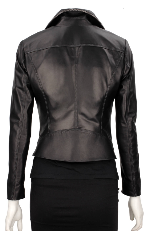 VIK450 - Ramoneska damska z ozdobnymi zamkami /dopasowana/ boczne zamki/ asymetryczne zapięcie/ proste rękawy/ DORJAN