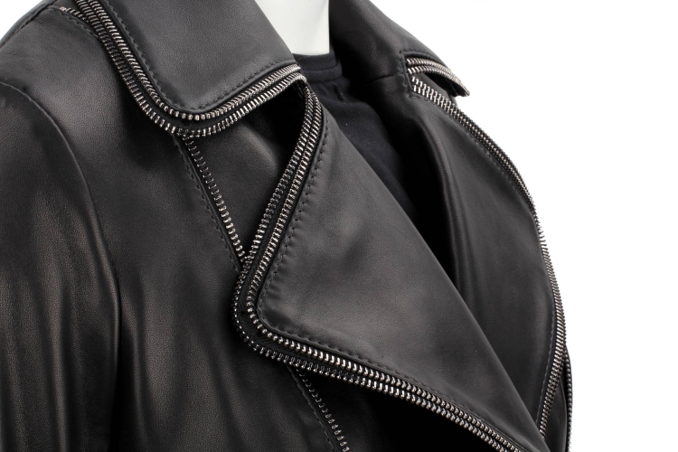 VIK450 - Ramoneska damska z ozdobnymi zamkami z klasycznymi klapami i wysokim kołnierzem DORJAN