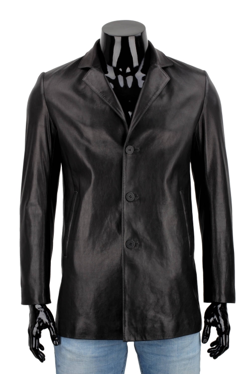 JSZK450 - Elegancka skórzana kurtka męska czarna z kołnierzem DORJAN 1.JPG