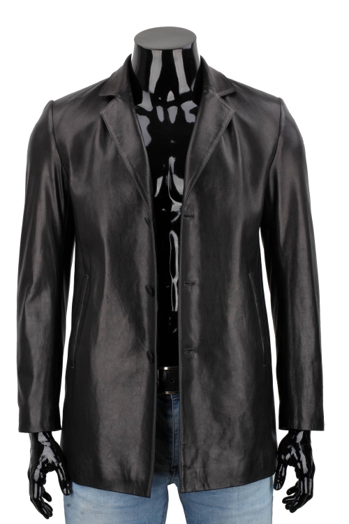 JSZK450 - Elegancka skórzana kurtka męska czarna z kołnierzem DORJAN 2.JPG