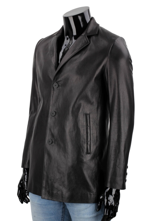 JSZK450 - Elegancka skórzana kurtka męska czarna z kołnierzem DORJAN 3.JPG