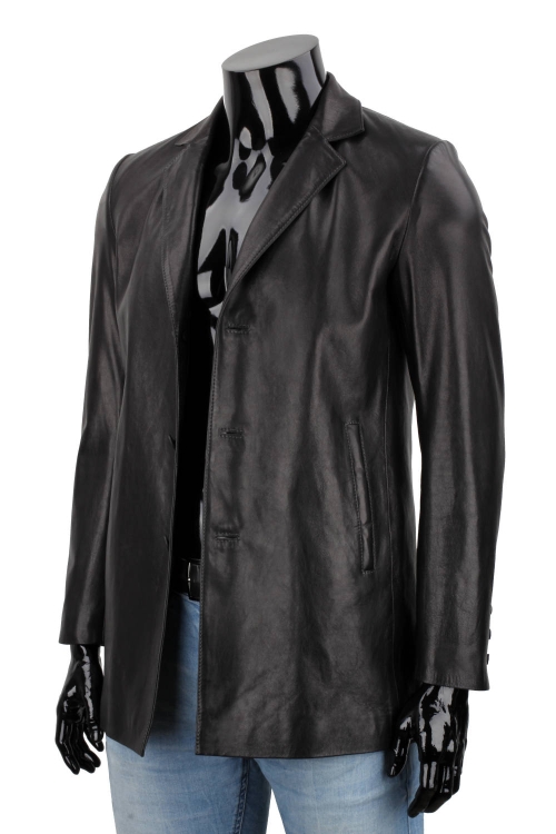 JSZK450 - Elegancka skórzana kurtka męska czarna z kołnierzem DORJAN 4.JPG