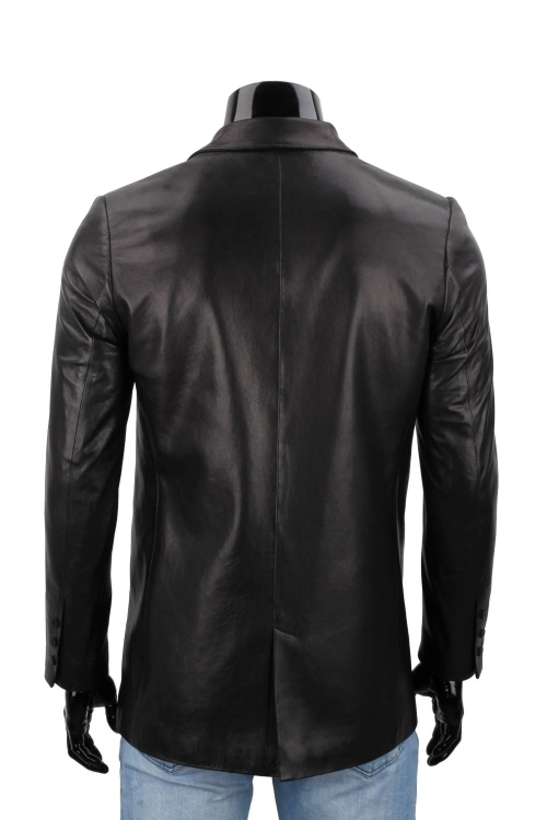 JSZK450 - Elegancka skórzana kurtka męska czarna z kołnierzem DORJAN 5.JPG