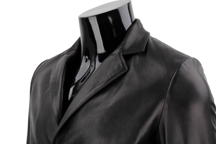 JSZK450 - Elegancka skórzana kurtka męska czarna z kołnierzem DORJAN 6.JPG