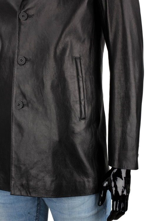 JSZK450 - Elegancka skórzana kurtka męska czarna z kołnierzem DORJAN 7.JPG