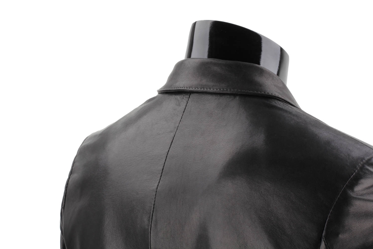 JSZK450 - Elegancka skórzana kurtka męska czarna z kołnierzem DORJAN 8.JPG
