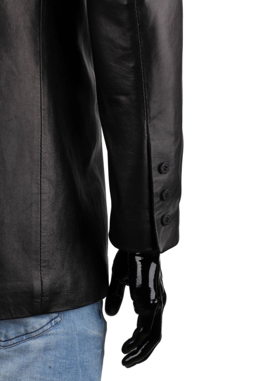 JSZK450 - Elegancka skórzana kurtka męska czarna z kołnierzem DORJAN 9.JPG