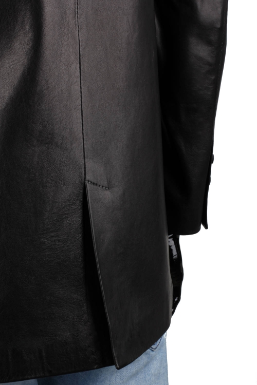 JSZK450 - Elegancka skórzana kurtka męska czarna z kołnierzem DORJAN 10.JPG