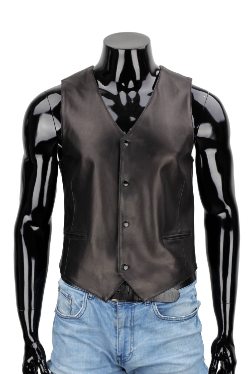 HRO450 - Elegancka czarna kamizelka skórzana męska klasyk DORJAN 1.JPG