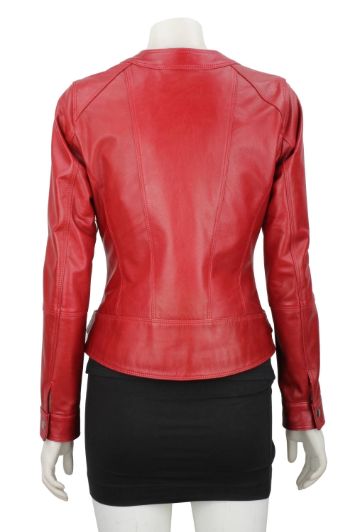 SAR467 - czerwona damska kurtka skórzana z paskiem na klamrę DORJAN 4.JPG