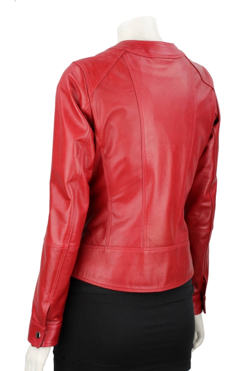 SAR467 - czerwona damska kurtka skórzana z paskiem na klamrę DORJAN 6.JPG