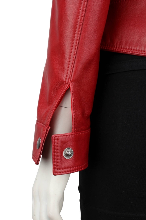 SAR467 - czerwona damska kurtka skórzana z paskiem na klamrę DORJAN 11.JPG