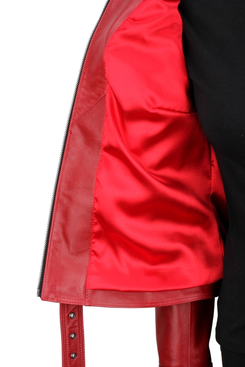 SAR467 - czerwona damska kurtka skórzana z paskiem na klamrę DORJAN 12.JPG