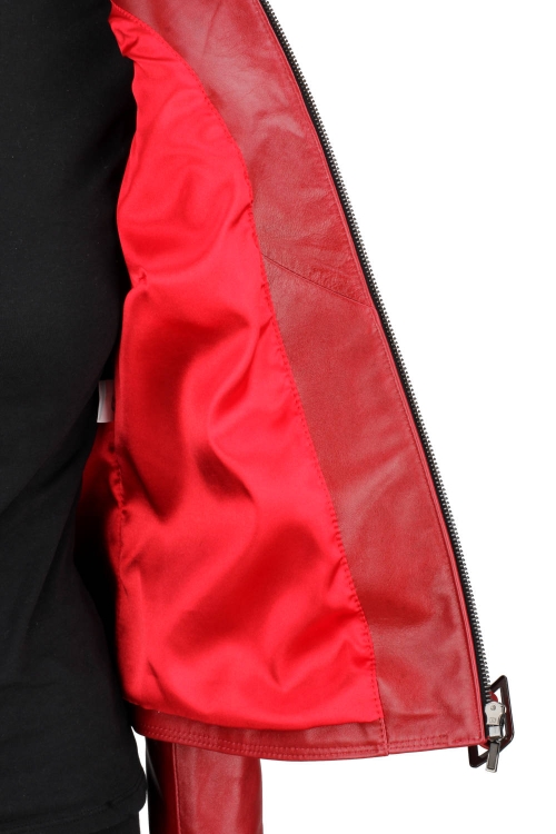 SAR467 - czerwona damska kurtka skórzana z paskiem na klamrę DORJAN 13.JPG
