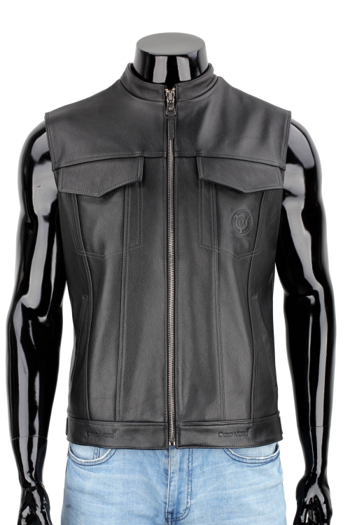 DUC950 - Czarna kamizelka motocyklowa skórzana męska DORJAN 1.JPG