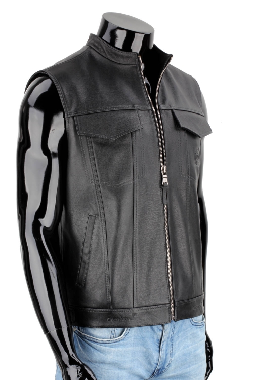 DUC950 - Czarna kamizelka motocyklowa skórzana męska DORJAN 7.JPG