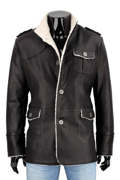 ELV950S - Czarna kurtka ze skóry męska poszyta kożuchem eko DORJAN 2.JPG