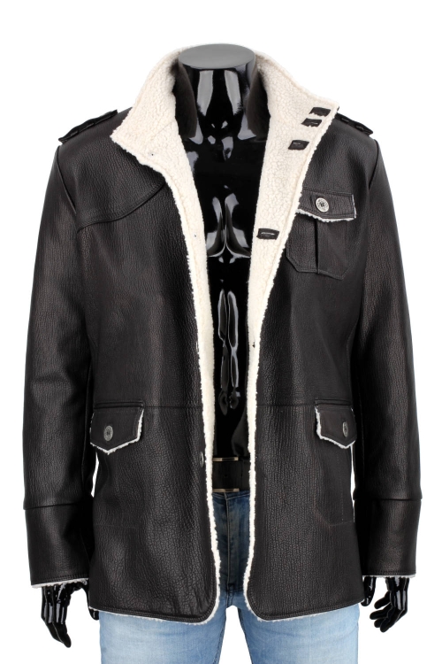ELV950S - Czarna kurtka ze skóry męska poszyta kożuchem eko DORJAN 3.JPG