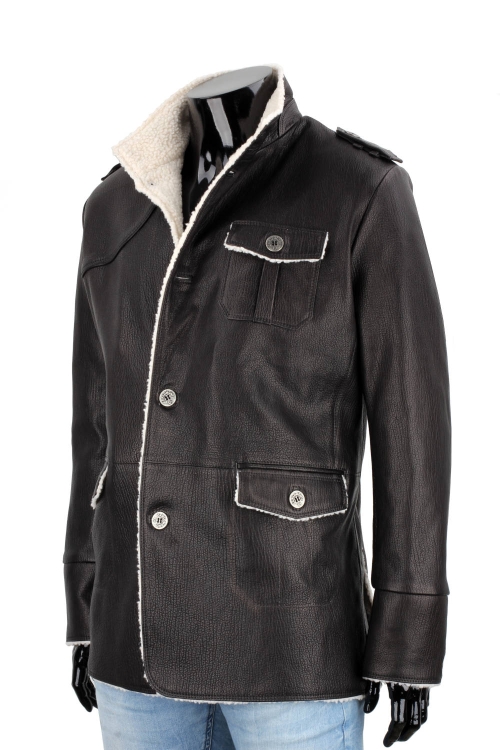 ELV950S - Czarna kurtka ze skóry męska poszyta kożuchem eko DORJAN 4.JPG