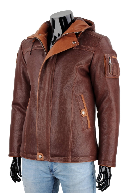AMD126 - Ekskluzywna brązowa skórzana kurtka męska z kapturem PREMIUM DORJAN 3.JPG