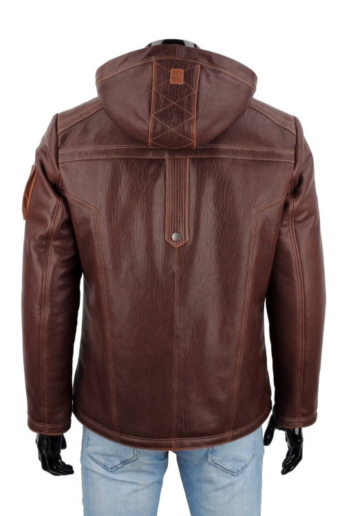 AMD126 - Ekskluzywna brązowa skórzana kurtka męska z kapturem PREMIUM DORJAN 5.JPG