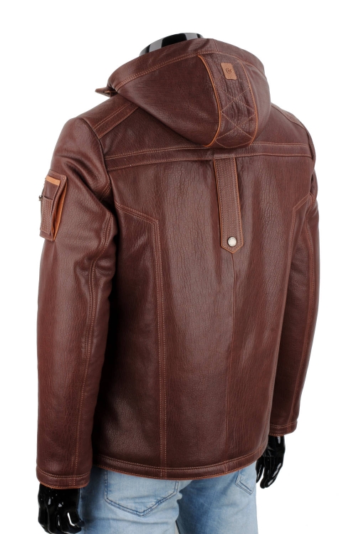 AMD126 - Ekskluzywna brązowa skórzana kurtka męska z kapturem PREMIUM DORJAN 6.JPG