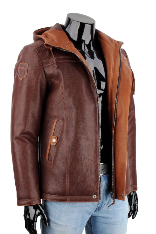 AMD126 - Ekskluzywna brązowa skórzana kurtka męska z kapturem PREMIUM DORJAN 7.JPG