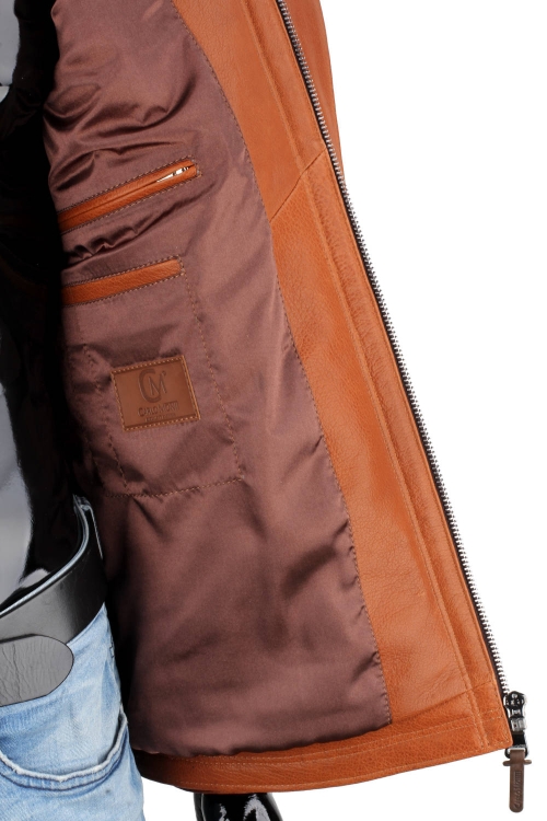 AMD126 - Ekskluzywna brązowa skórzana kurtka męska z kapturem PREMIUM DORJAN 14.JPG