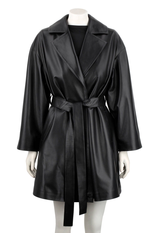 FLO450 - Czarny płaszcz skórzany damski oversize ze skóry naturalnej DORJAN 1.JPG