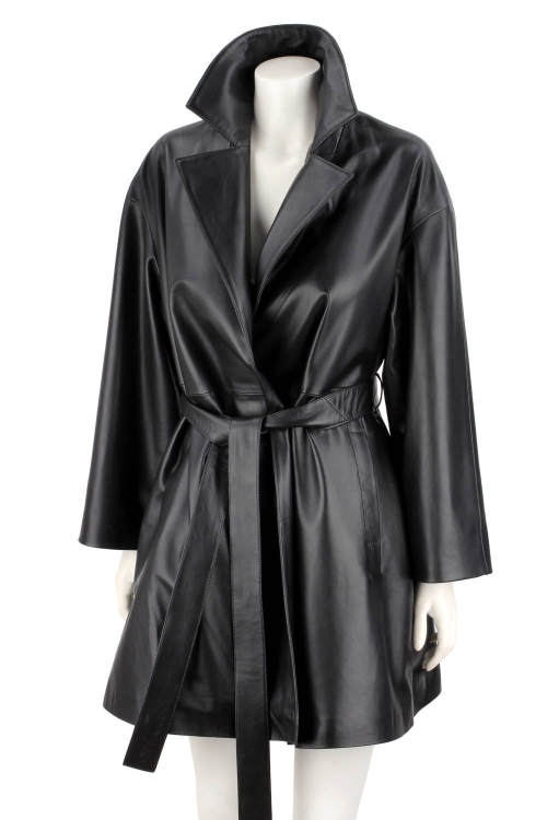 FLO450 - Czarny płaszcz skórzany damski oversize ze skóry naturalnej DORJAN 2.JPG